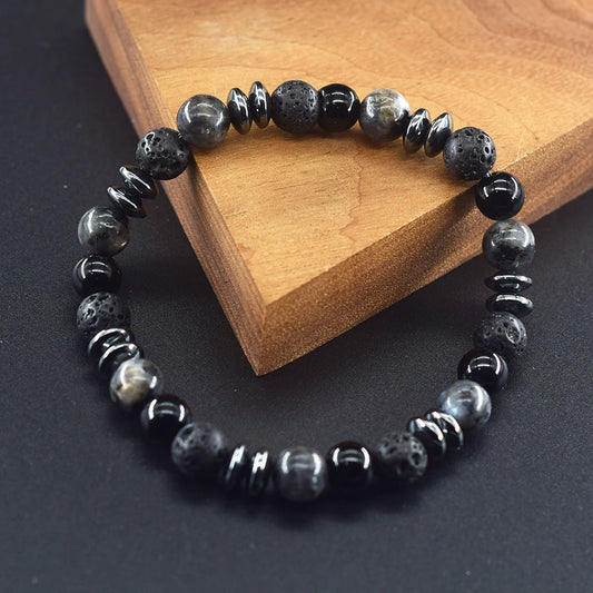 Labradorite & Volcanic Stone Bracelet – Spiritual Protection & Energy Balance