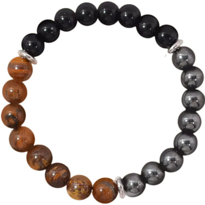 Triple Protection Bracelet – Tiger Eye, Black Obsidian & Hematite