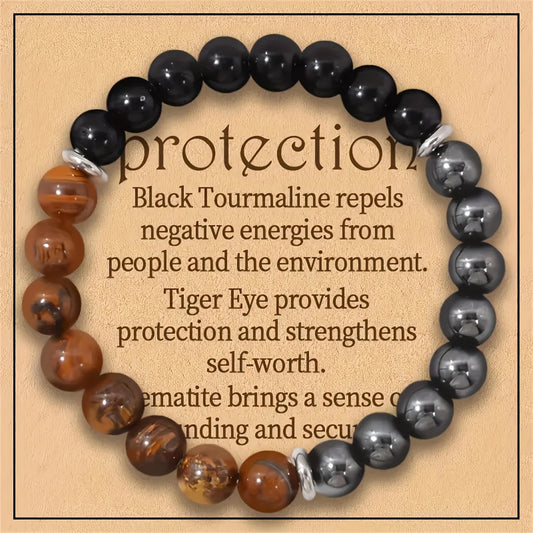 Triple Protection Bracelet – Tiger Eye, Black Obsidian & Hematite