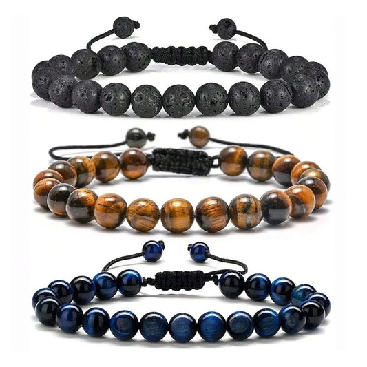 Multiple Style 8mm Natural Tiger Eyes Lava Rock Protection HANDMADE Bracelet Men's Gift